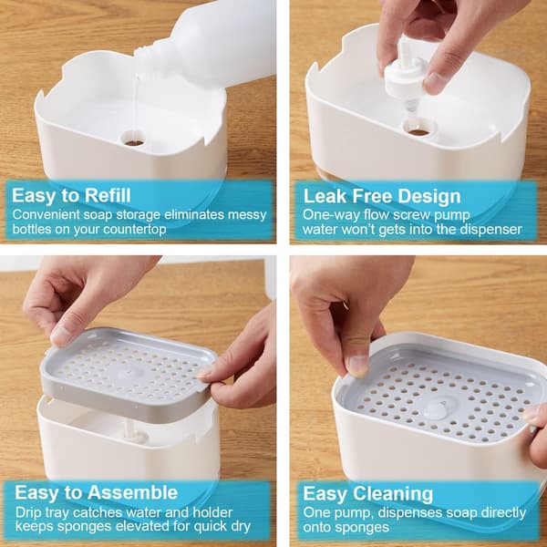 10oz Diskmedelspump för diskho med svamphållare Push Down Pump Caddy Bricka Behållare Set White
