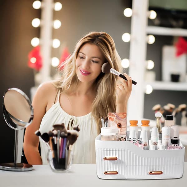 Makeup-arrangör med lådor, kosmetikarrangör, för byrå, sovrum, badrum (vit)