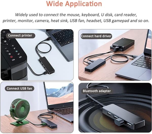 USB 3.0-hub, 4-porters USB-hub USB-splitter for bærbar PC, Xbox, flash-stasjon, HDD, konsoll