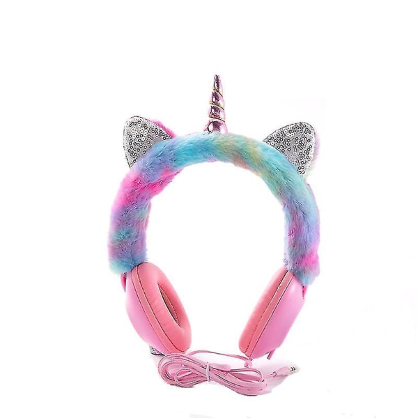 Unicorn trådbundna hörlurar över örat plyschheadset Cat Ears Design (stil 3) Pink