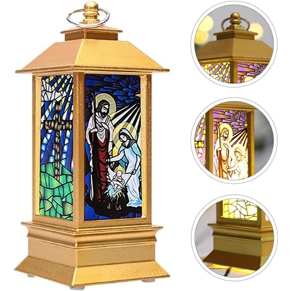 Julkyrka ljuslampa jul snöglob kristen kyrka dekorationer LED-belyst (guld)