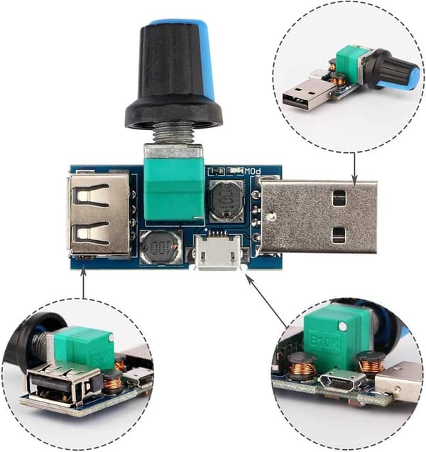 3 stk. USB-ventilatorhastighedsregulator, Mini DC 4-12V til 2,5-8V 5W regulator hastighedskontrolknap med afbryder
