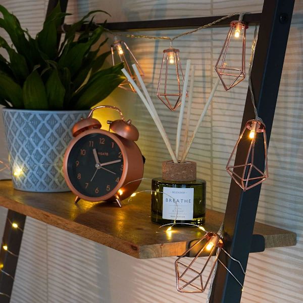 Metallisk geometrisk lykta med batteridrivna fe-stränglampor, 10 LED varmvitt