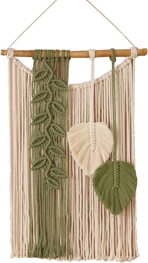 Makrame veggorkan stor 40x60 cm, håndlagde makrame-dekorasjoner (grønn)