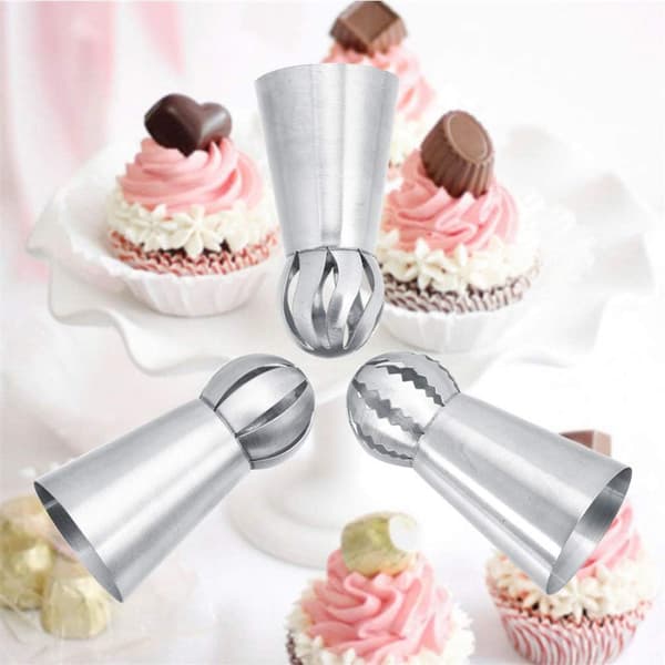3-delt russisk sett i rustfritt stål, sprøytedyser for cupcakes og roser