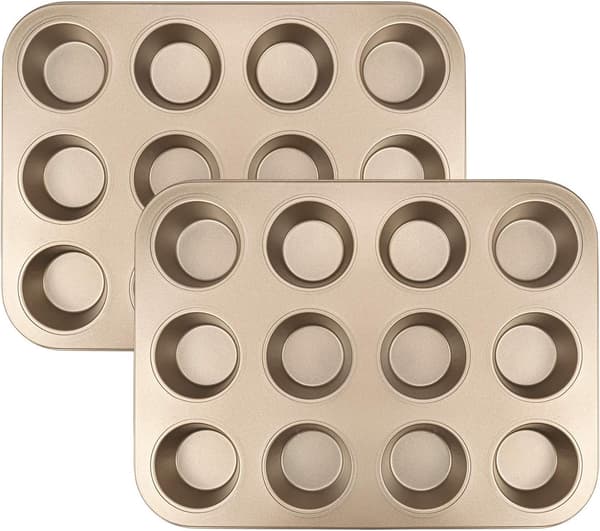 2 st bakplåtar för muffins, non-stick belagd, kolstål - guld Gold