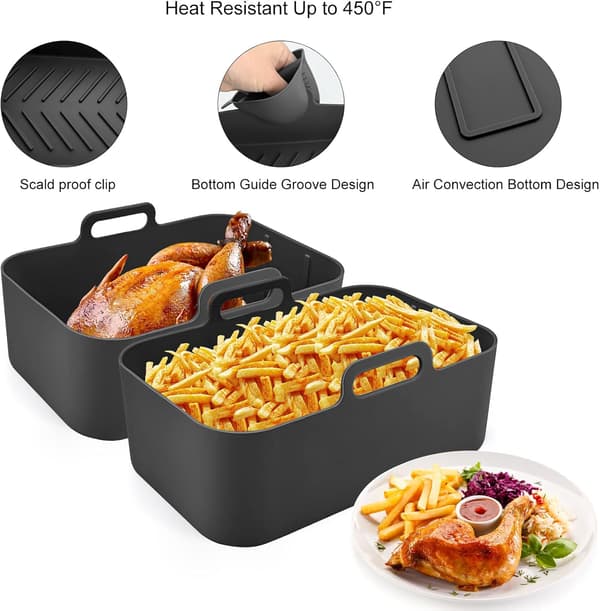 5 stk. silikone airfryer-indsats til tilbehør til dobbelt airfryer - sort black