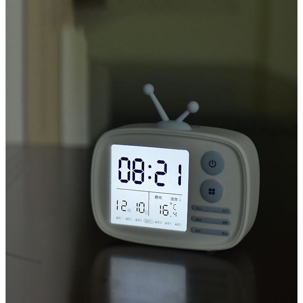 Retro TV väckarklocka LED digital väckarklocka stor display med kalender white