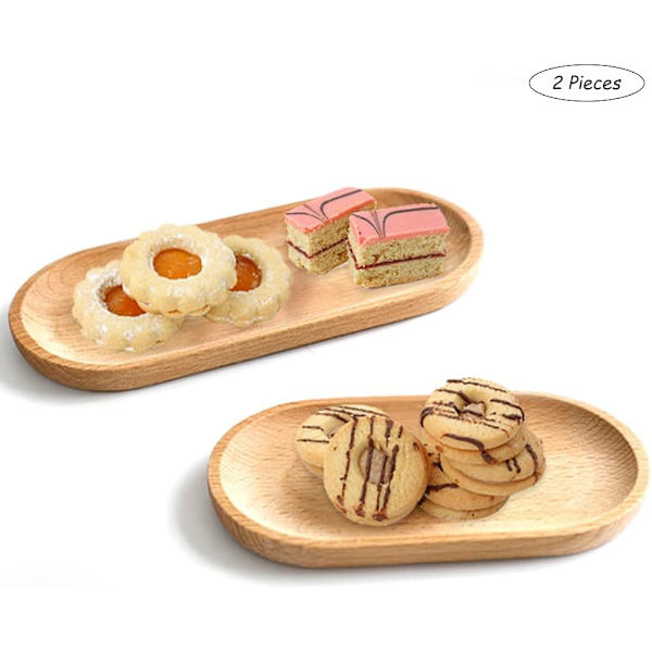 2 st träbrickor, ovala brickor, 2 storlekar för heminredning, dessert, kex, bröd