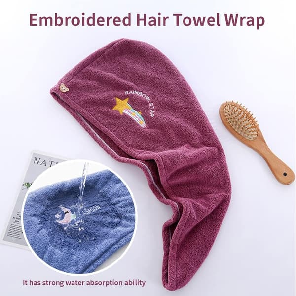 Hårhandduk Wrap Turban - 2 Pack Mikrofiber Hårhandduk Torkhatt Bad Loop Fäst Torka(Blå+Lila)