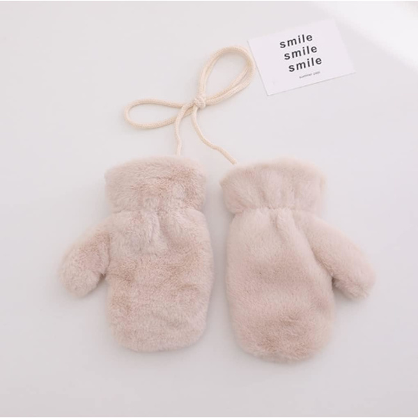 Vinter solida färg förtjockade varma vantar med anti-förlorad rep (beige) 1 par beige