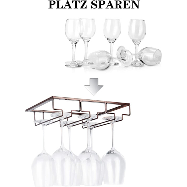Vinställ för skåp, för vinglas med fot, hängande vinställ, förvaring av glas i metall (brons) brown