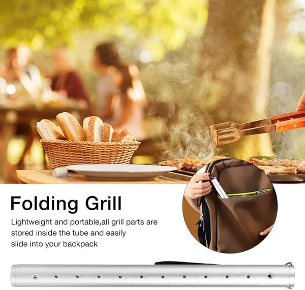 Campinggrill i rustfritt stål, sammenleggbar, bærbar kullgrill, grill, avtakbar minigrill