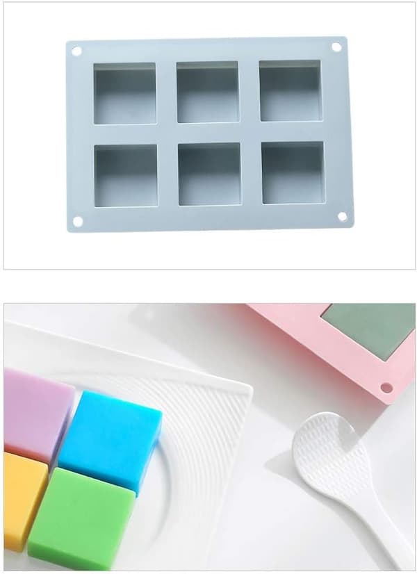 2 stk. 6-hulrums firkantet kageform silikoneform DIY chokoladeform (pink+blå)
