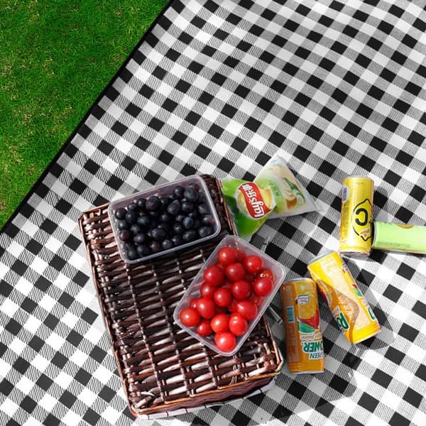 150x200cm Picnictæppe med Vandtæt Bagside, Bærbart Foldbart Stort Strandtæppe, Sort/Hvid 150*200cm
