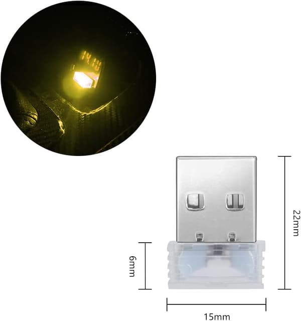 LED-billampor för bilar, 4 universella mini-USB-lampor - gula yellow