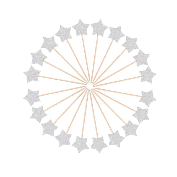 60 stk. glitter sølvstjerne cupcake-topper pentagram kake dessertinnlegg