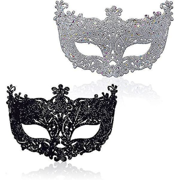2 ST Maskeradmask, svart filigran och silverfiligran Fancy julmaskeradmasker för maskeradboll