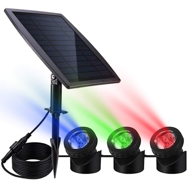 Solcellsstrålkastare IP68 Vattentät Utomhus Landskapsbelysning RGB med 3 Lampor 18 LED