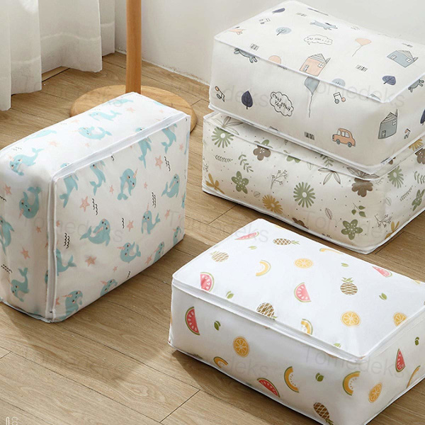 Förvaringsväska 3-pack, PEVA transparent klädväska med robust dragkedja, hopfällbar S
