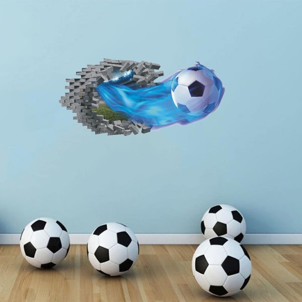 48x23cm klistermärke Väggmålning Enfant Football, klistermärken Muraux 3D fotboll Cassé Mur De Football 3D 3d klistermärke