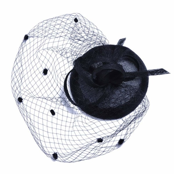 Stor Mesh Vintage Top Hat Dam Bow Pannband Slöja Brud Top Hat (svart) Black