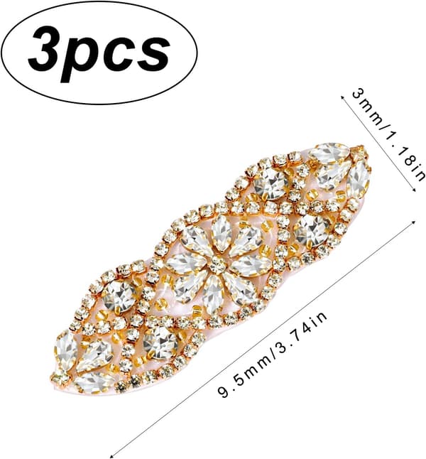 3 st Rhinestone Appliques, Rhinestone Strykjärn På Patch, Bling Rhinestone Patch(9,5 x 3 cm) gold
