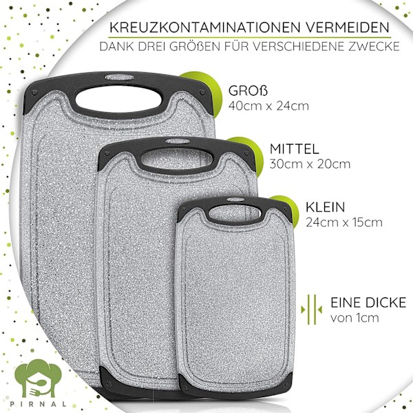 Premium skärbrädeset (3-delat set) Diskmaskin -säker, Glid med juice och grepp