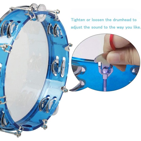 Tamburin justerbar ton handtrumma dubbelrad metallnivå handhållen slagverk (blå) Blue