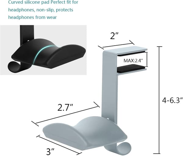Metall hodetelefonklemmeholder, gaming headsetkrok under skrivebord (grå) White