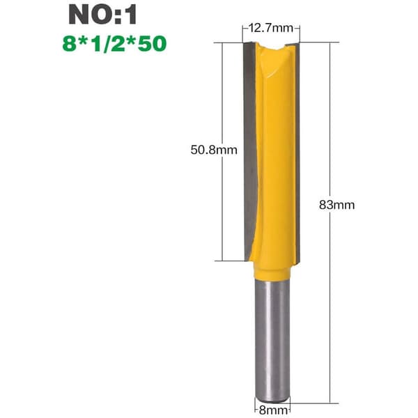 3 stk 8 mm skaft ekstra lange fresebits, dobbeltkantet rett kniv, forlenget trimkniv, trimmemaskin kutterhode