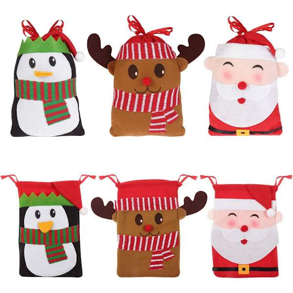 6 st julgodispåsar presentpåsar super söta, tomte, älg, pingvin