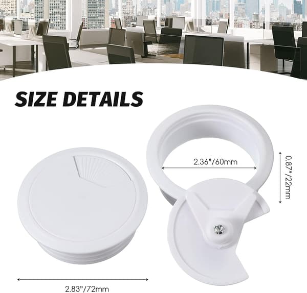 2 st Skrivbord Kabel Tråd Loop Sladd Hål Lock Organizer, 60mm / 2.36\" (Vit) White