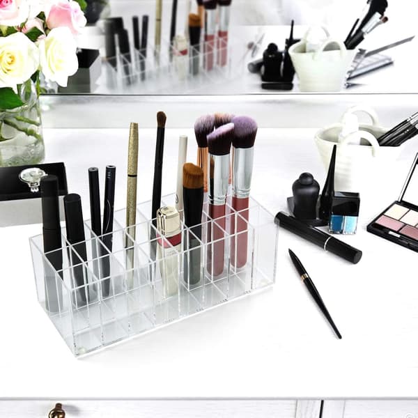 24 rum akryl læbestift organizer, opbevaring læbestiftholder, kosmetik organizer (gennemsigtig)