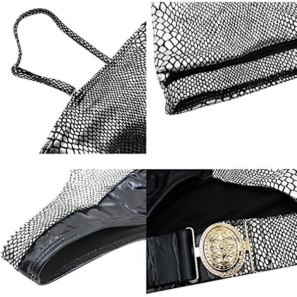 Kvinnors 2-delade sexiga underboob utskurna bikini badkläder silver läder lappverk baddräkt, M crocodile m