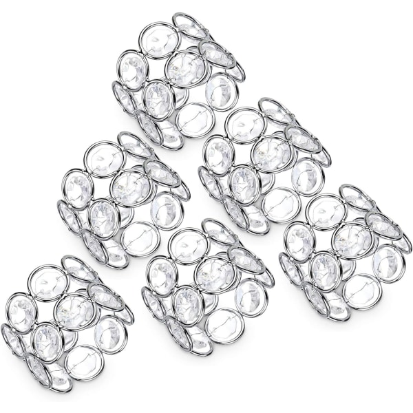 Kristall servettringar, pärlor servetthållare, bordsdekor 6-pack, silver