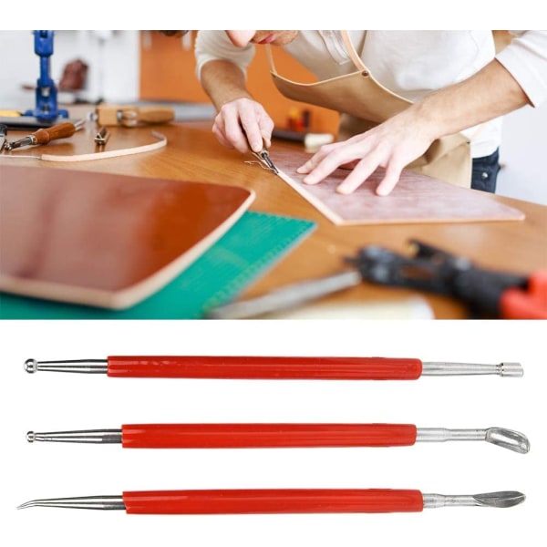 3st läderhantverksverktyg gör-det-själv kantstämpling carving rostfritt stål handtagsverktyg (röd)