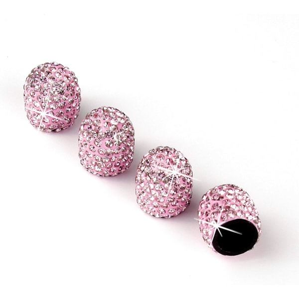 4-pack handgjorda kristall Rhinestone bildäck ventil stamplock, attraktiva dammtäta Bling biltillbehör -Rosa Pink