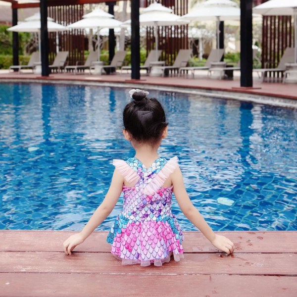 Sjöjungfrubaddräkt för tjejer 3-12 år Snabbtorkande baddräkt Strandbadkläder (120 yards) Pink 120