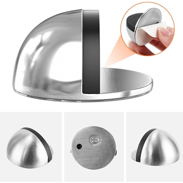 4-delad dörrstopp och baffel i rostfritt stål med gummibumper (silver)