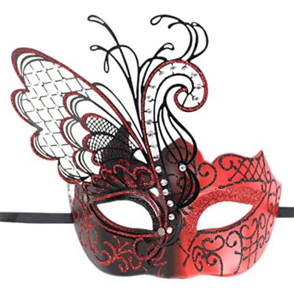 Par Maskerad Mask Metall Järn Fjäril Bal Mask Fest Mask (röd) 2 st red