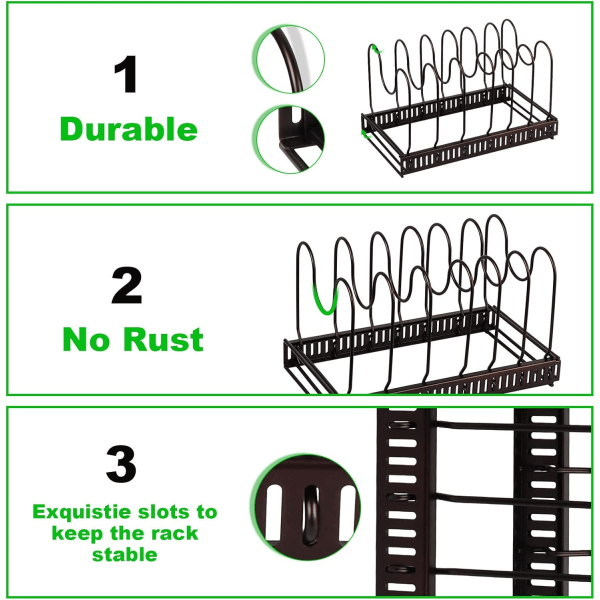 Pan Organizer Rack, expanderbar pannlockshållare med 7 justerbara avdelare, expanderbar (röd brons-7)