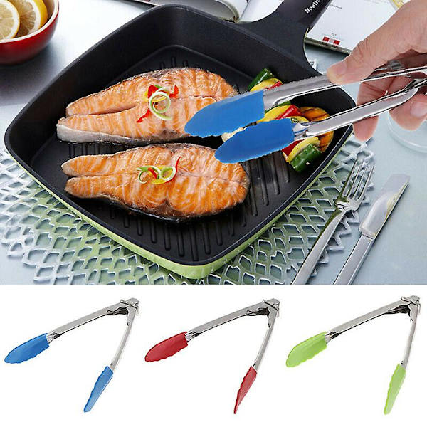 Silikon Rostfritt Stål Mat Tång Sallad Bröd Klämma Biff Klämma Tång Blå Blue