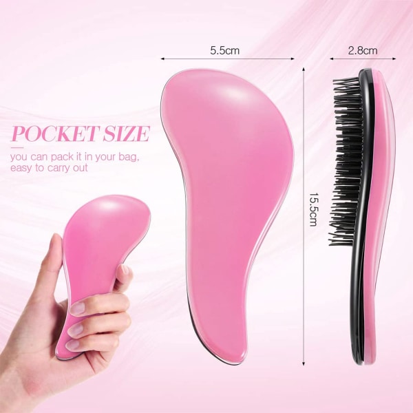1 st löshårborste utan trassel för kvinnor, vågigt, lockigt eller tunna hårtyper (rosa)