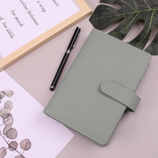 A6 Budget Binder med Kontantenveloppe, PU Læder Notesbog Binder - Lysegrå