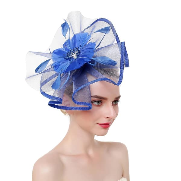 Dame Elegant Fjer Mesh Hårbånd Brude Hårklemme Tilbehør (blå) blue