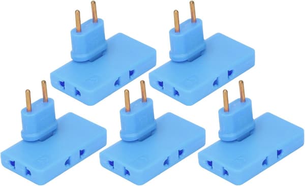 5 stk. batteripluggomformere, 180° rotasjon, 1 til 3 EU-pluggadapter, 110-250V, blå