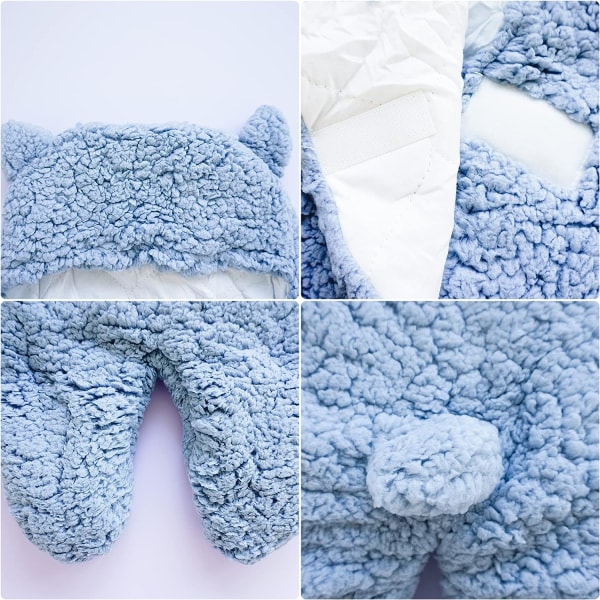 Babyhuva med luva, Baby Lamb Wool Wrap Sovsäck, Babykläder (Blå 1-3 månader) blue 6M