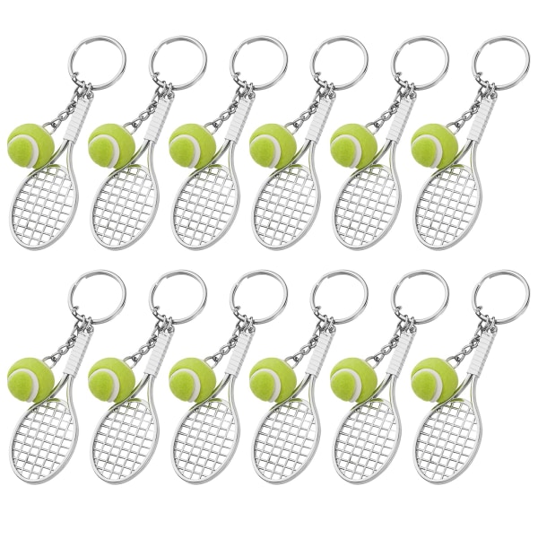 Paket med 12 Sportnyckelringar Mini Tennisracket Nyckelring Metall Tennisracket Nyckelring