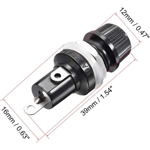 Skruvlockspanelmonterad 5x20mm säkringshållare AC 125V/15A 250V/10A 2 st